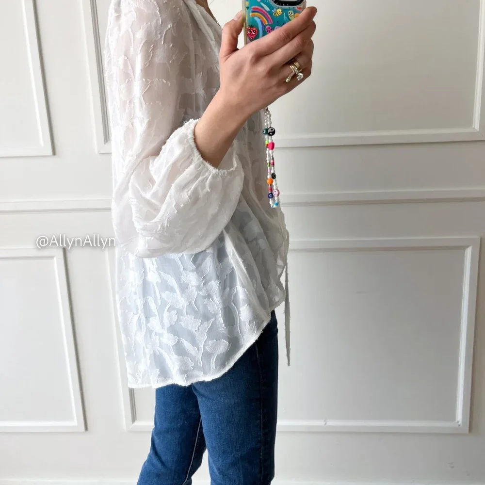 Sheer Blouse with Floral Applique - Picture 8 of 16